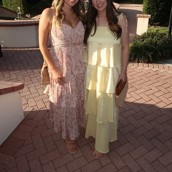 Lulus Cascading Crush Pale Pink Floral Print Tiered Bustier Midi Dress - Picture 3 of 3